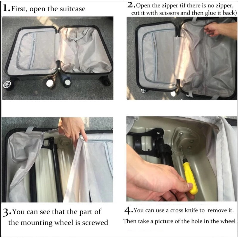 4PCS Set Universal Travel Suitcase Replacement Wheels 360° Swivel Dual Roller Silent Luggage Parts