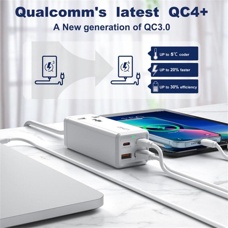 LDNIO SC1418 65W Extension Cable with UK 3-Pin Plug Fast Charging Dual PD+Dual QC3.0 Fast Charging Port Power
