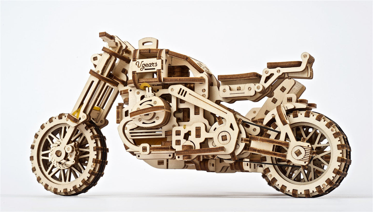 Ugears Scrambler Ugr-10 Motor Bike With Sidecar ★Mechanical 3D Puzzle Kit Model Toys Gift Present Birthday Xmas Christmas Kids Adults