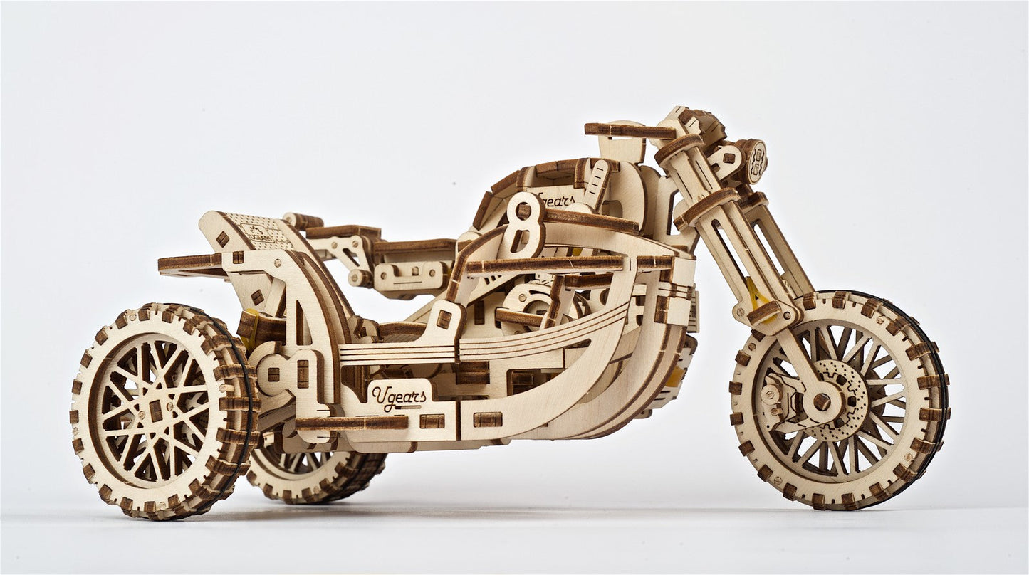 Ugears Scrambler Ugr-10 Motor Bike With Sidecar ★Mechanical 3D Puzzle Kit Model Toys Gift Present Birthday Xmas Christmas Kids Adults