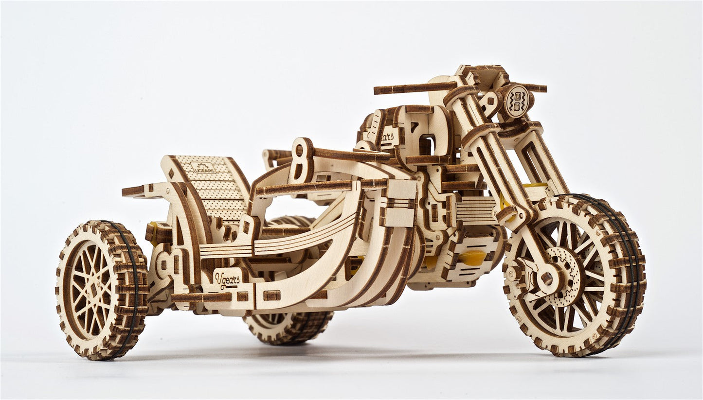 Ugears Scrambler Ugr-10 Motor Bike With Sidecar ★Mechanical 3D Puzzle Kit Model Toys Gift Present Birthday Xmas Christmas Kids Adults
