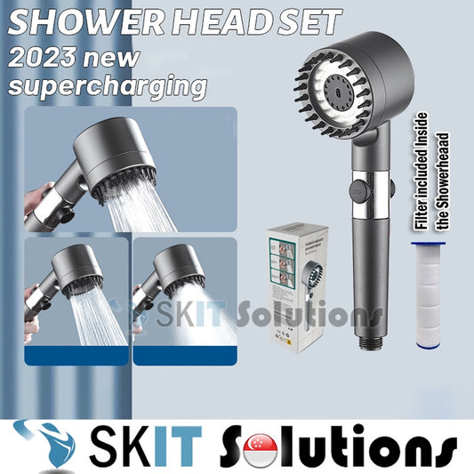 High Pressure Detachable Handheld Shower Head Set With Filter 3 Mode Bathroom SPA Sprayer One Button Stop