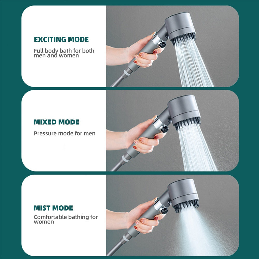 High Pressure Detachable Handheld Shower Head Set With Filter 3 Mode Bathroom SPA Sprayer One Button Stop