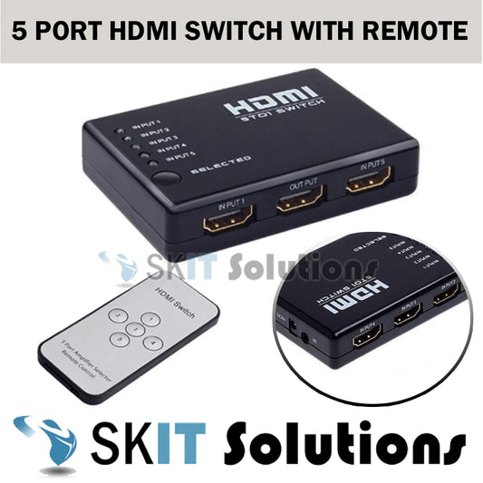 5 Port HDMI Switch 5to1 Switcher Hub+Remote Control 