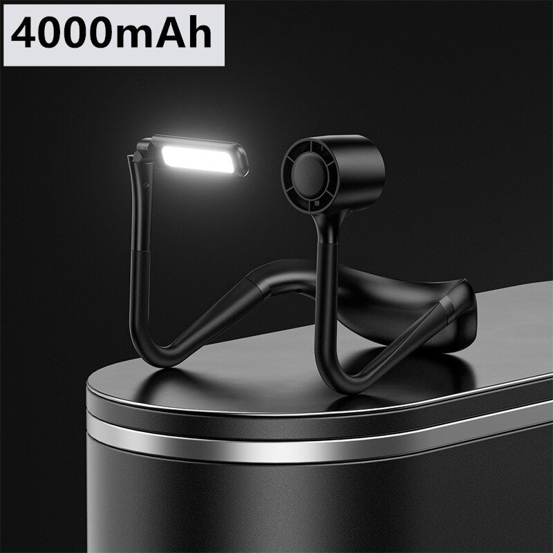 4000mAh Hanging Neck Fan with Light USB Rechargeable Bladeless Adjustable Handfree Outdoor Cooling