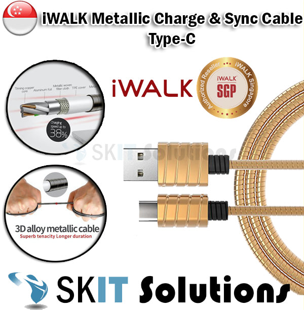 iWalk Metallic Fast Charging Sync Cable Charger Data Connector Type C 2A TypeC