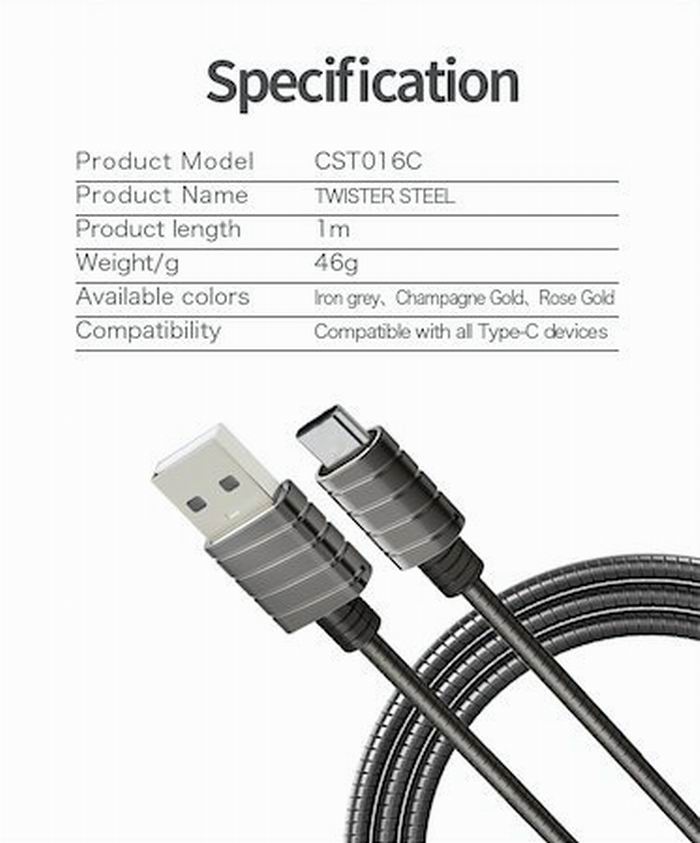 iWalk Metallic Fast Charging Sync Cable Charger Data Connector Type C 2A TypeC