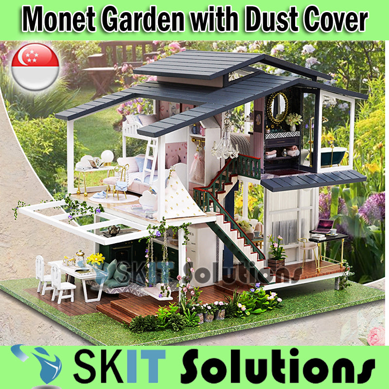 【CUTEROOM MONET GARDEN】DIY Mini Doll House Model Miniature Figure Dollhouse with Dust Cover & Music Box
