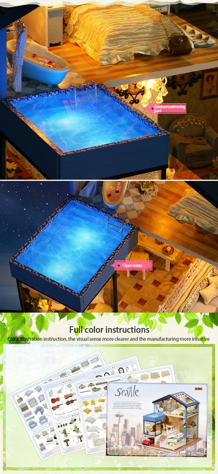 CuteRoom Seattle★Miniature Doll House Dollhouse★DIY Gift Wooden Handmade 3D