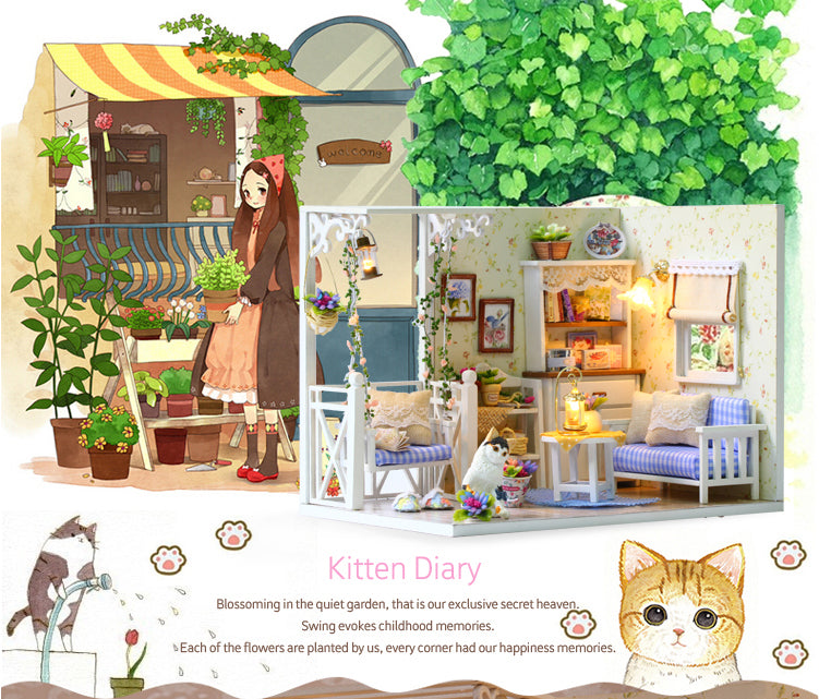 CuteRoom A Kitten Diary★Miniature Doll House Dollhouse★DIY Gift Wooden Handmade