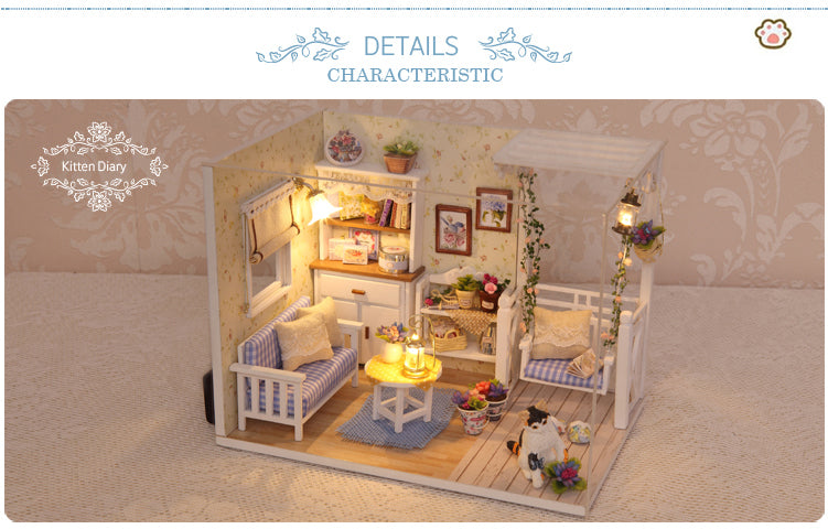 CuteRoom A Kitten Diary★Miniature Doll House Dollhouse★DIY Gift Wooden Handmade