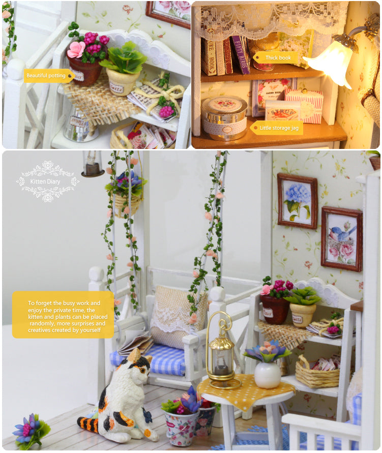 CuteRoom A Kitten Diary★Miniature Doll House Dollhouse★DIY Gift Wooden Handmade