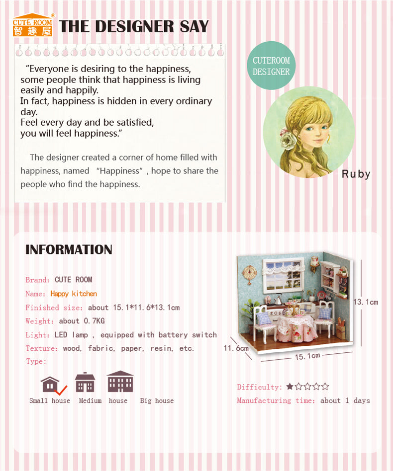 CuteRoom Happy Kitchen★Miniature Doll House Dollhouse★DIY Gift Wooden Handmade