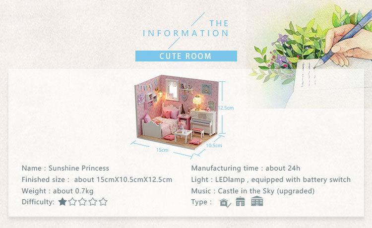 CuteRoom Sunshine Princess★Miniature Doll House Dollhouse★DIY Gift Wooden 3D