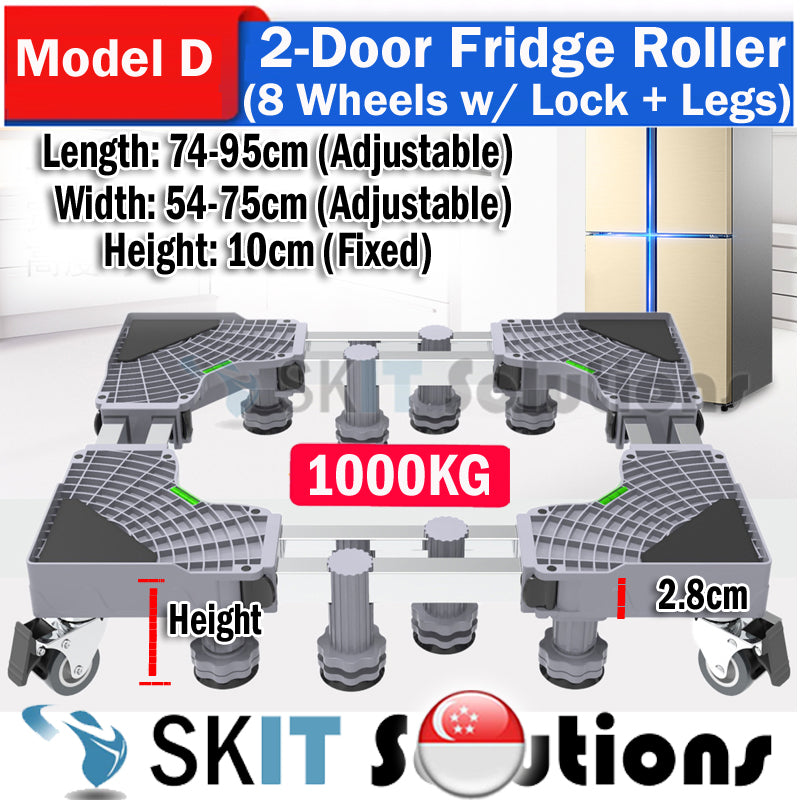 2-Door Fridge Extendable Movable Base Bracket Stand Trolley Roller Wheels Heavy Duty Washing Machine