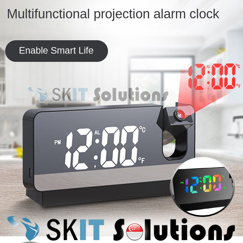 HD LED Projection Alarm Clock Digital Projector Time Display Date Temp