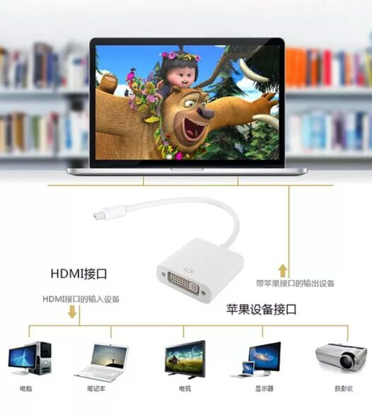 Mini Displayport to DVI Adapter Converter 1080P HD Video Apple Devices MacBook