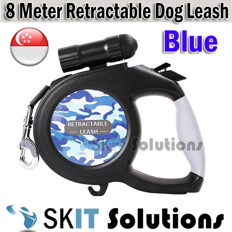 8M Retractable Extendable Dog Pet Leash LED Flashlight Training Lead Rope Night Walking