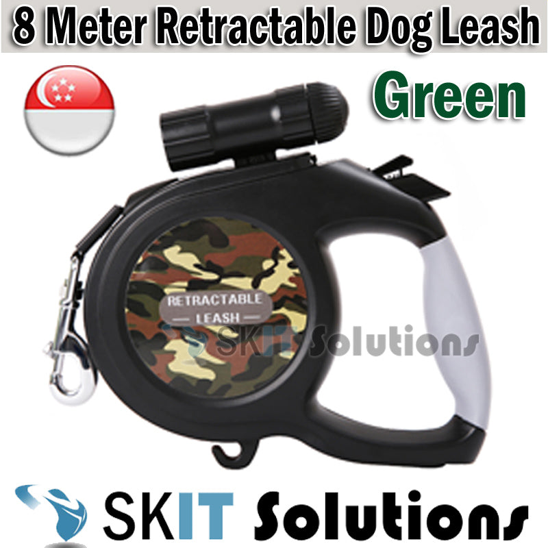 8M Retractable Extendable Dog Pet Leash LED Flashlight Training Lead Rope Night Walking