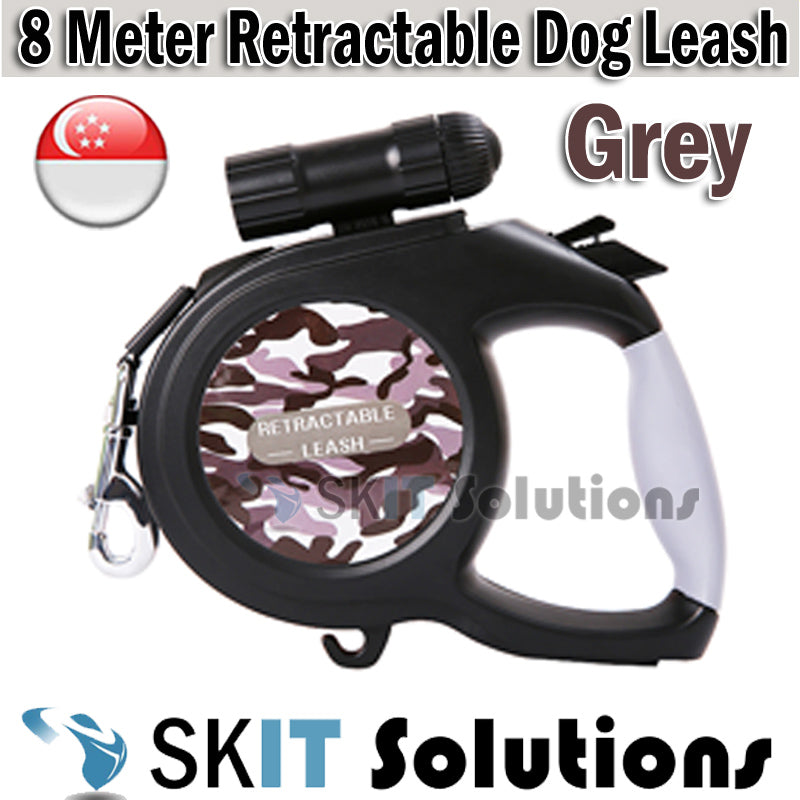 8M Retractable Extendable Dog Pet Leash LED Flashlight Training Lead Rope Night Walking