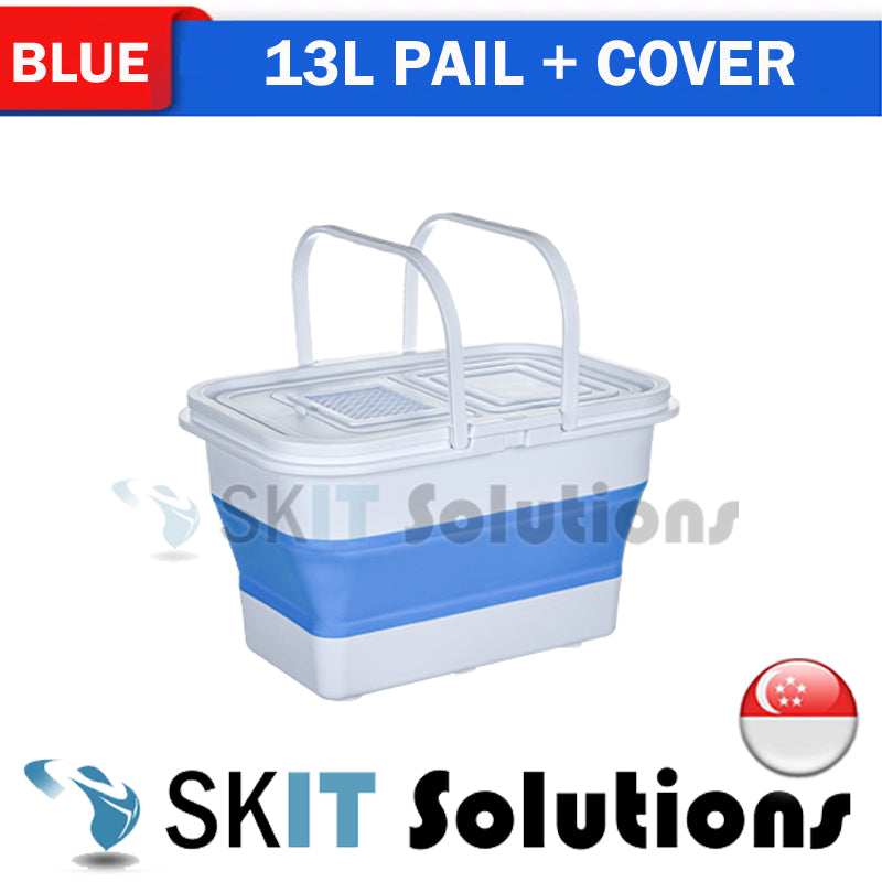 13L Foldable Water Pail+Cover★Collapsible Fishing Car Wash Outdoor Bucket Barrel TUB Basin Camping