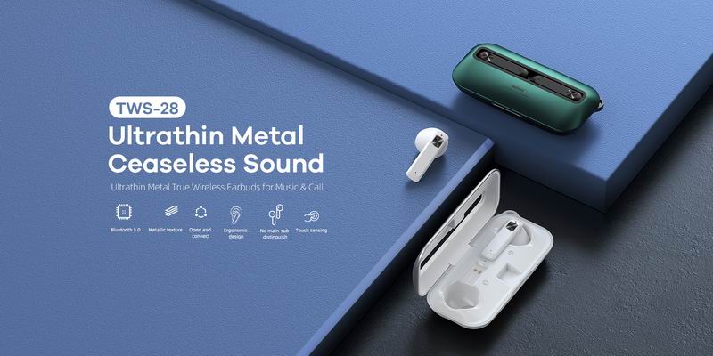Remax TWS-28 True Wireless Earbuds Bluetooth Touch Ultrathin Metal Music Call Headset Earpiece Mic