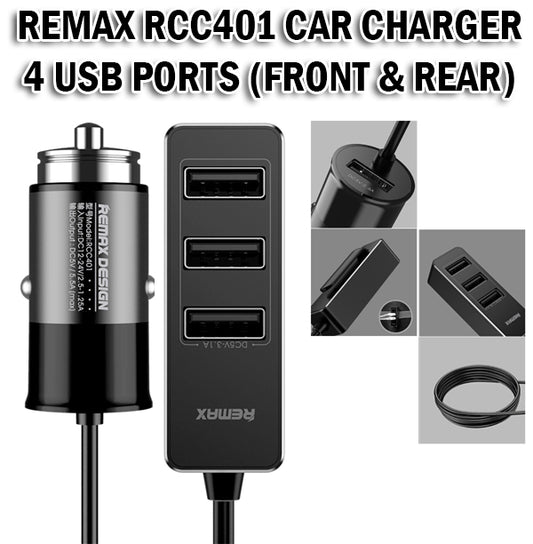 Remax Rhea Car Charger 4 USB Port Ports Vehicle Front Rear RCC401 Charging Charge