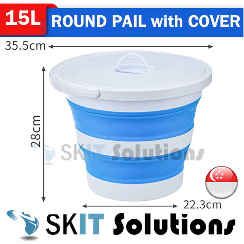 15L Foldable Water Pail+Cover★Collapsible Outdoor Bucket Barrel TUB Basin Car Wash Fishing Camping