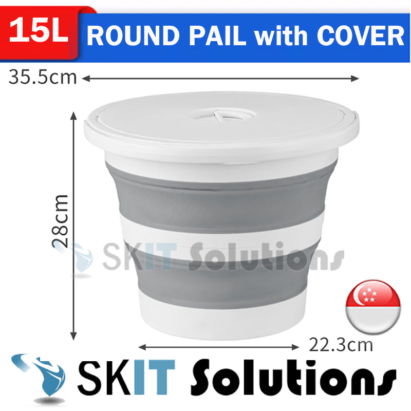15L Foldable Water Pail+Cover★Collapsible Outdoor Bucket Barrel TUB Basin Car Wash Fishing Camping