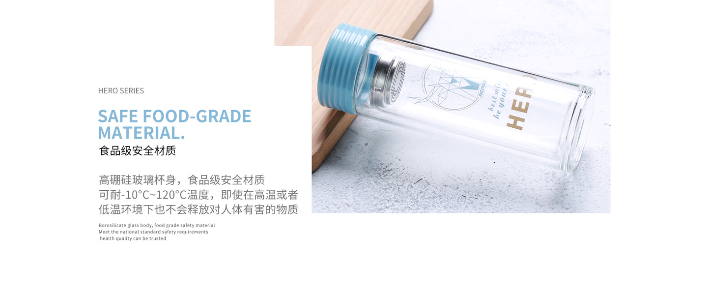 REMAX RT-CUP58 Hero Series Double-Layer Glass Cup 300ml with Heat Resistance