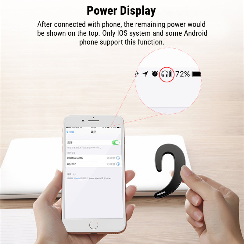 Remax RB-T20 Ultra Thin Bluetooth Headset Wireless Compatible iPhone Android iOS