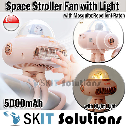 Portable Space Baby Stroller Mini Bladeless USB Hand Fan with Flexible Tripod Mosquito Repeller Light
