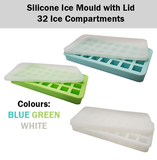Silicone Ice Mould Tray with Lid 32 Compartments Easy Twist Dishwasher Safe