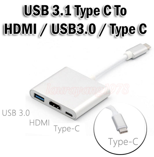 Aluminium USB 3.1 Type C To HDMI/USB3.0/Type C Adapter Cable Converter for MacBook Pro