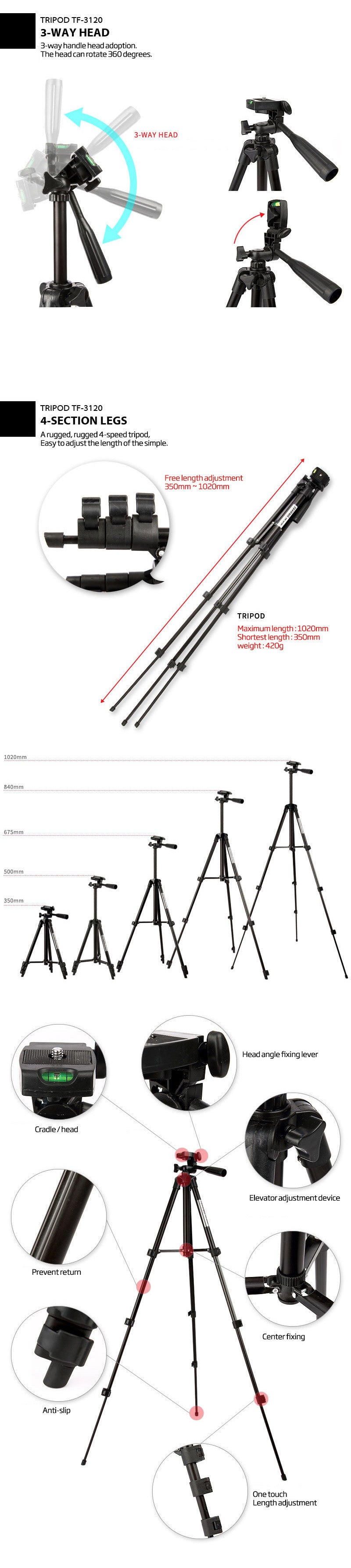 Light Weight Handphone Phone Digital Camera iPhone Tripod 3110 with Free Bracket