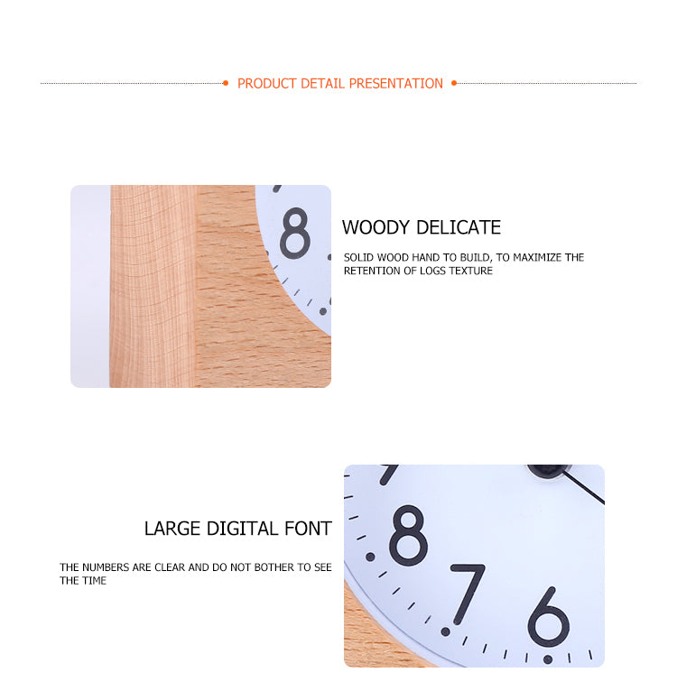 Wooden Heart Alarm Clock Silent Night Light No Ticking Backlight Snooze Clocks