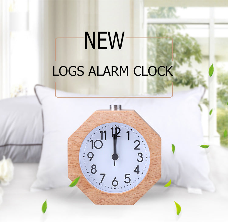 Wooden Octagon Alarm Clock Silent Night Light No Ticking Backlight Snooze Clocks