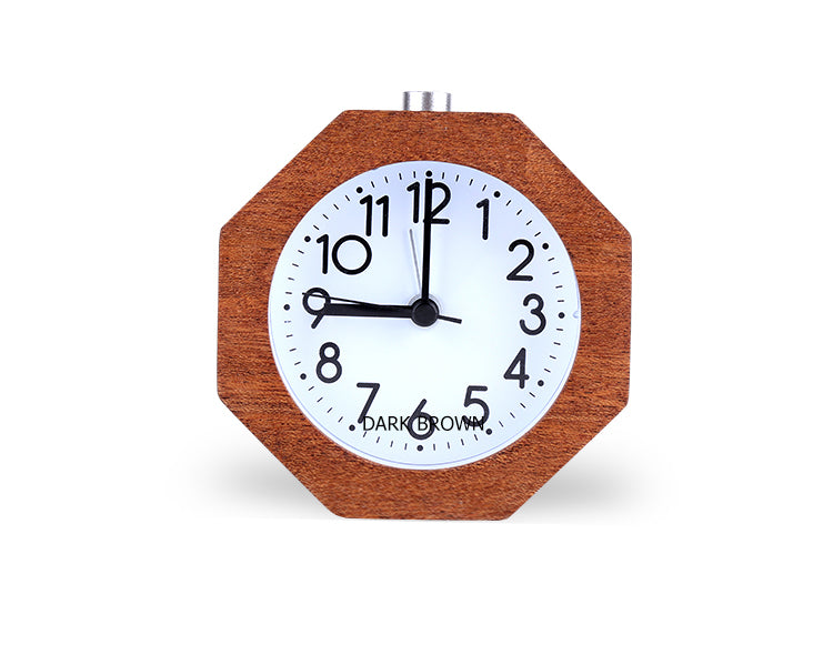 Wooden Octagon Alarm Clock Silent Night Light No Ticking Backlight Snooze Clocks