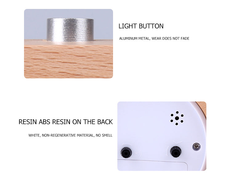 Wooden Octagon Alarm Clock Silent Night Light No Ticking Backlight Snooze Clocks