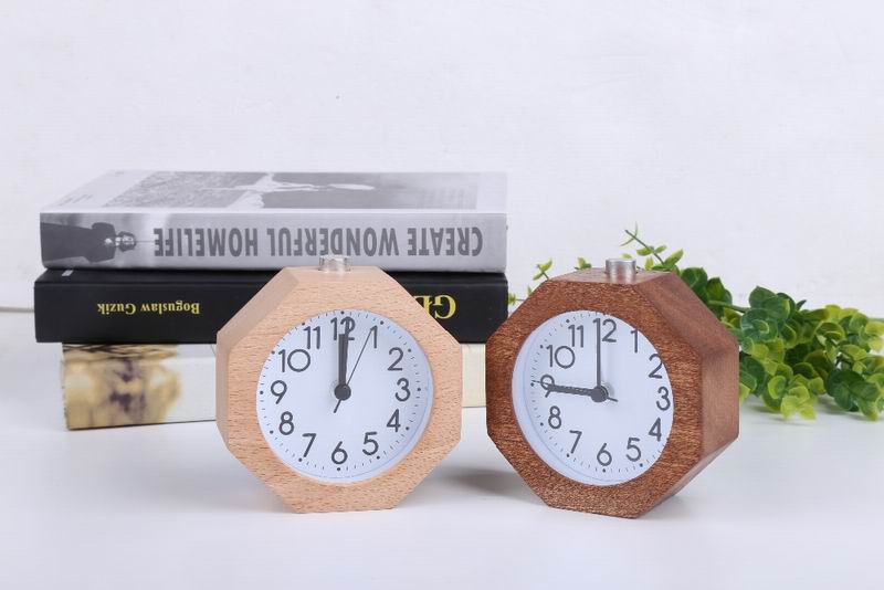 Wooden Octagon Alarm Clock Silent Night Light No Ticking Backlight Snooze Clocks