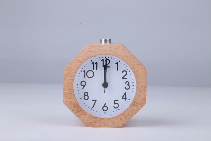 Wooden Octagon Alarm Clock Silent Night Light No Ticking Backlight Snooze Clocks