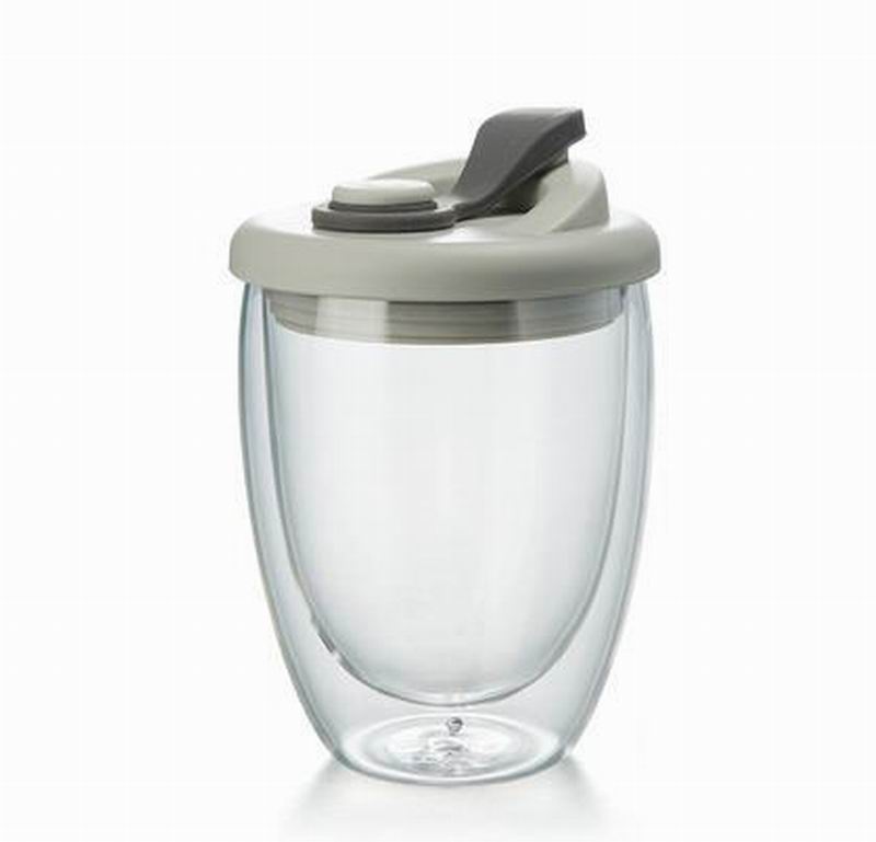 Double Wall Insulated Drinking Glass Cup Coffee Mug Heat Resistance Clear Design With Lid Cover