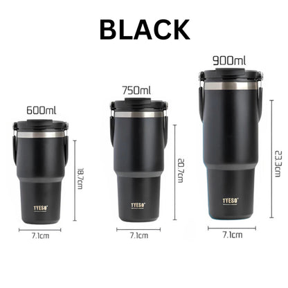 600ml 900ml TYESO Thermal Tumbler Stainless Steel Vacuum Insulated Bottle Handle Straw Keep Hot Cold