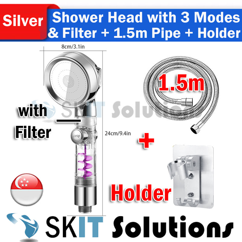 High Pressure Turbocharged SPA Shower Head w/ 3 Gear Modes & Filter, Spiral Turbo Charged Showerhead