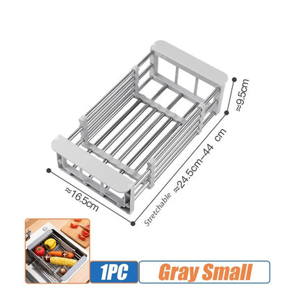 Retractable Stainless Steel Sink Drainer Rack Dish Drying Basket for Kitchen Fruits Vegetables