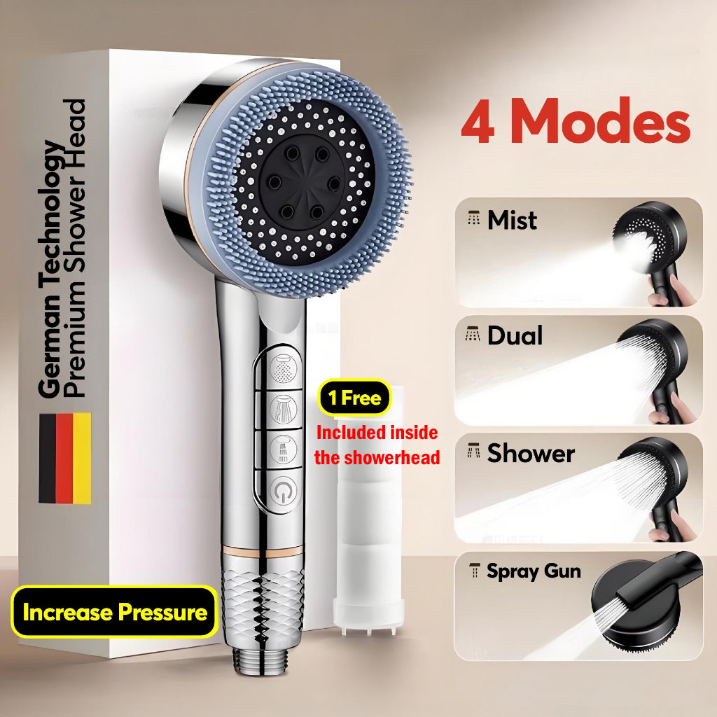 German Premium Shower Head Handheld High Pressure Showerhead Spa Massage Filtered Spray Gun Bathroom