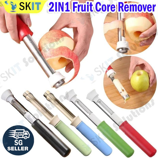 2-in-1 Fruit Cutter Peeler Core Remover Stainless Steel Extractor Removal Tool Rust-Proof Anti Slip