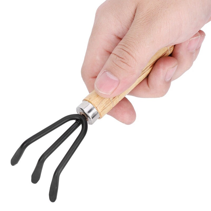 3pcs Set Mini Garden Tools Kit Plant Gardening Shovel Spade Rake Wooden Handle Gardening Hand Tools