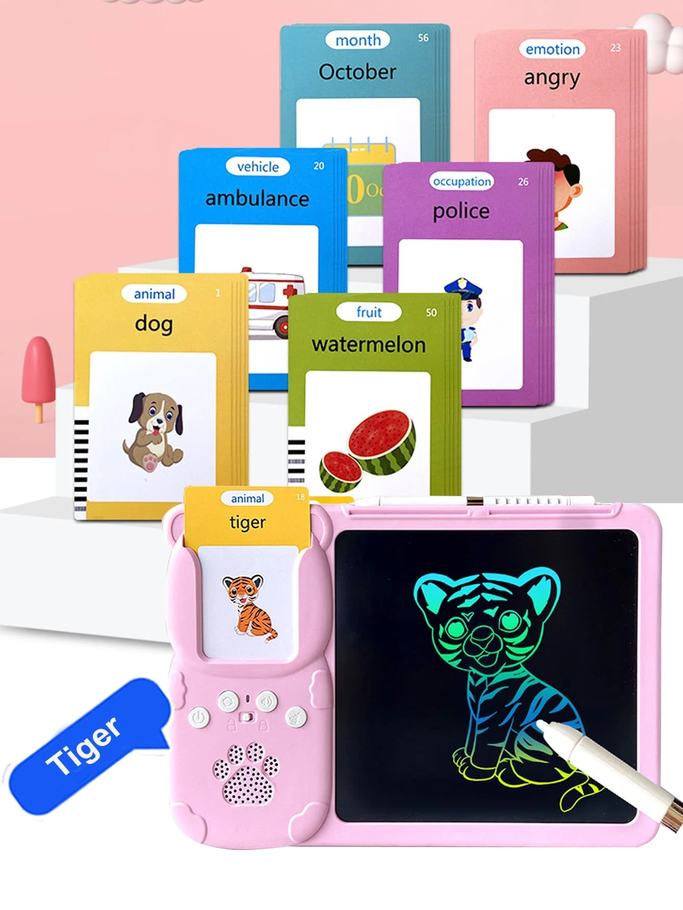 LCD Writing Board Pad Tablet Talking Flash Cards Learning Toys Montessori Educational Speech Therapy Toddlers Kids Baby