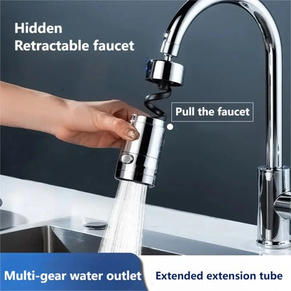 30cm Hidden Retractable Kitchen Faucet Extender 360° Rotating Telescopic 2 Mode Pull Out Sprayer Tap